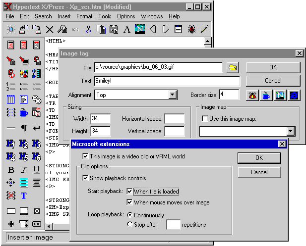 The web editor window